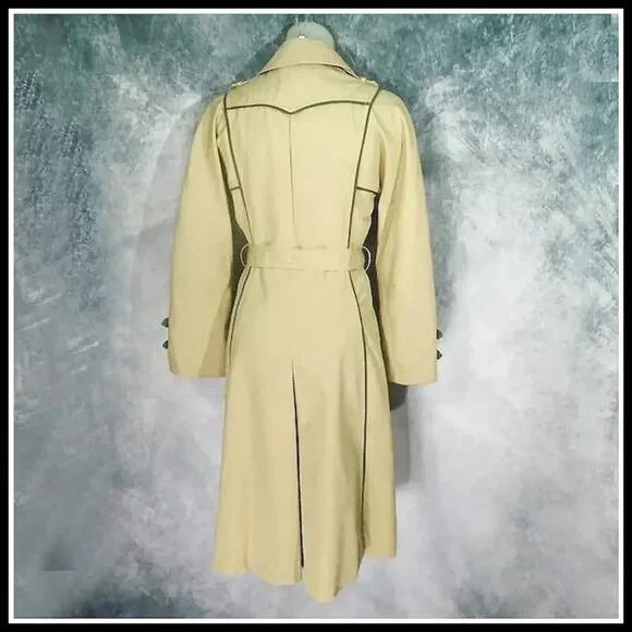 MOD Vintage Khaki Trench Coat Geometric Lines Raincoat VFG, Unique Styling - Picture 8 of 14